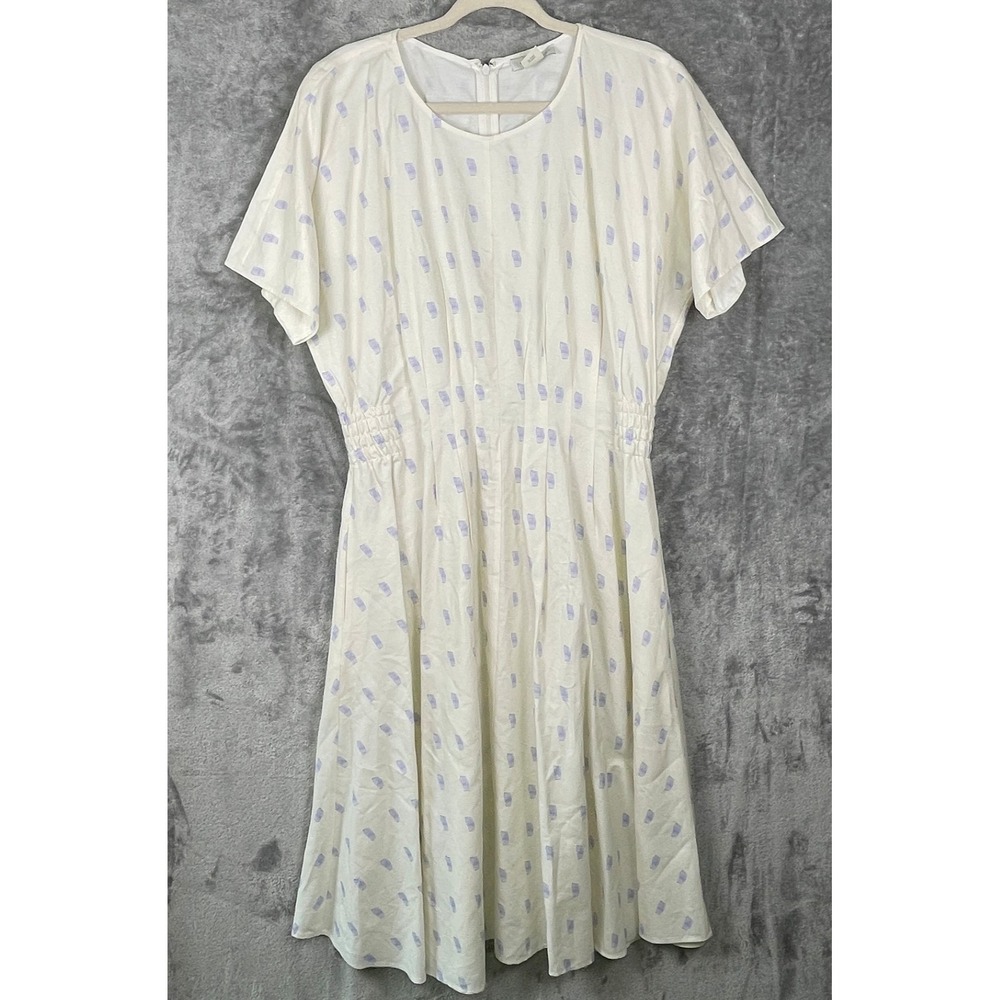 Club Monaco Midi Dress Womens 12 Ivory Blue‎ Quiet Luxury Minimalist Lagenlook